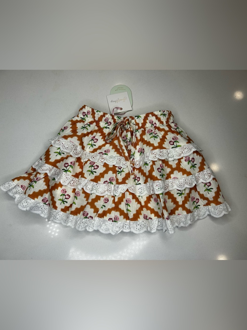 NWT Sweet Honey 3t Girls Floral Ruffle Mini Skortt - White & Brown